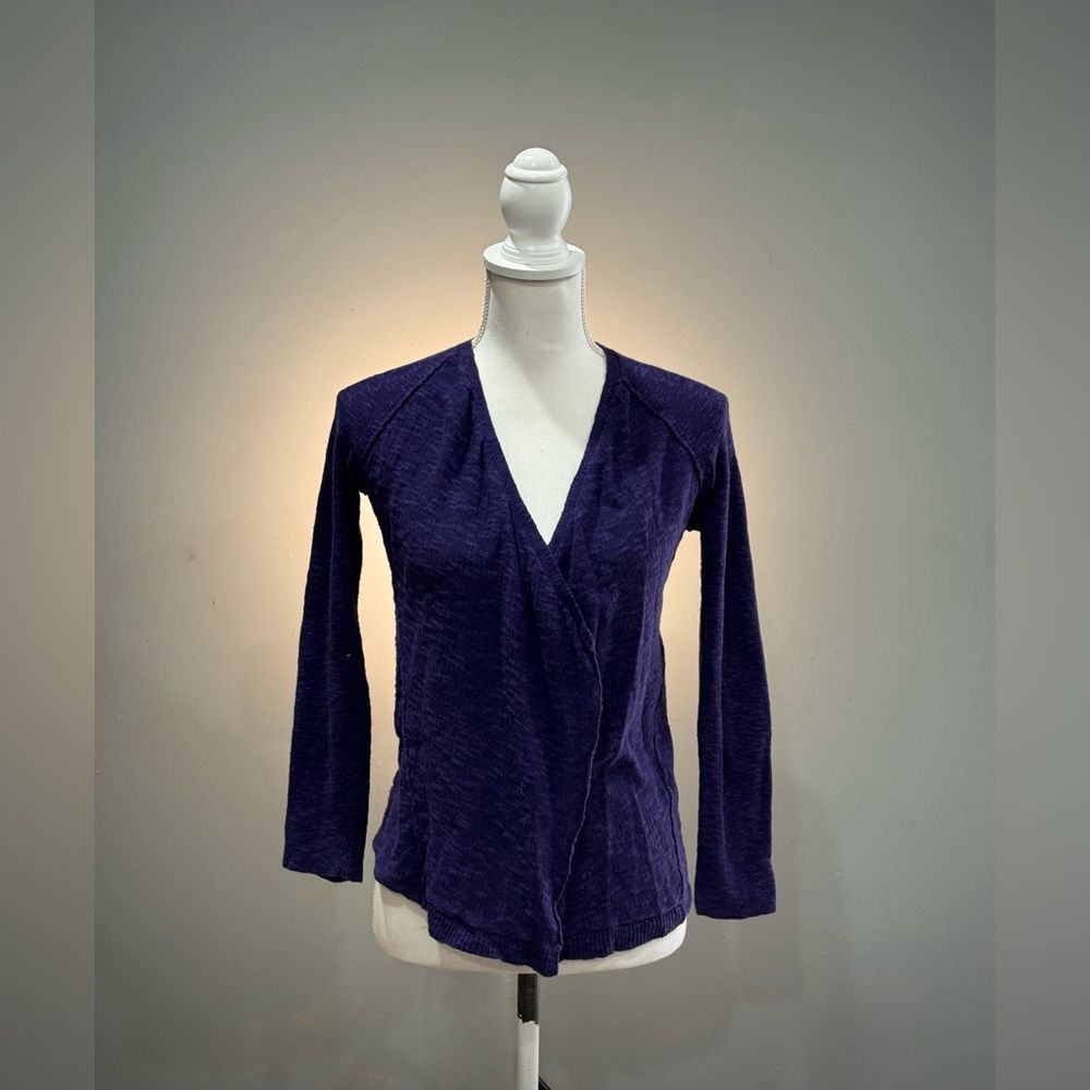 Purple Eileen Fisher Linen Blend Open Sweater Size SP EUC